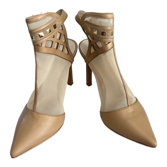 Alepel Mesh Detail Women’s Pump Size 6 Champagne/Gold Stilleto - Picture 2 of 8